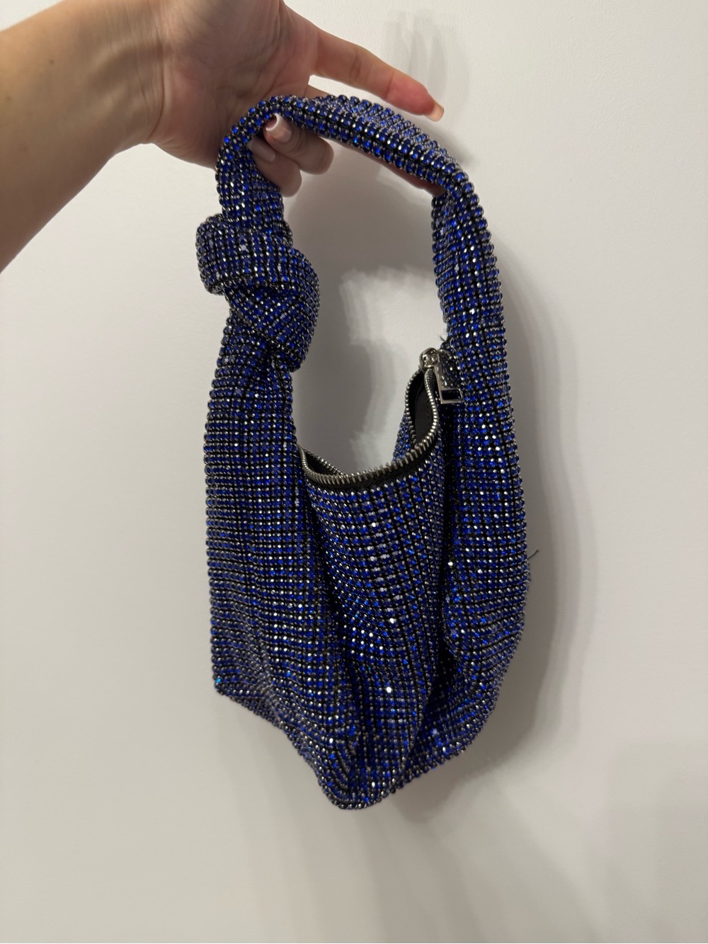 Madison West Blue Crystal Knot-Handle Evening Bag